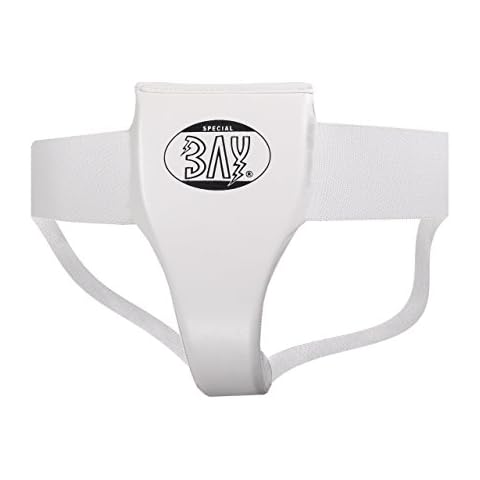 BAY® Damen Tiefschutz XXS - WEISS LEDER PU Frauen Kinder Tiefschützer Unterleibschutz Unterleibsschutz Suspensorium Budo Kampfsport Kickboxen Muay Thai Thaiboxen TKD Taekwondo Tae Kwon Do Taekwon Handball Erwachsene Kids Junior weiß Cover