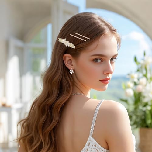 4 pinzas para cabello con cristales, doradas y florales miniatura 5