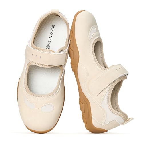 Image of BOSTANTEN Mary Jane Sneakers, Wide Casual Shoes Women, Hook-and-Loop Strap | Wide Toe Box, Lightweight Flexible Sole, Breathable Mesh Panels, Comfortable Slip On Design, Cute Style for Daily Wear