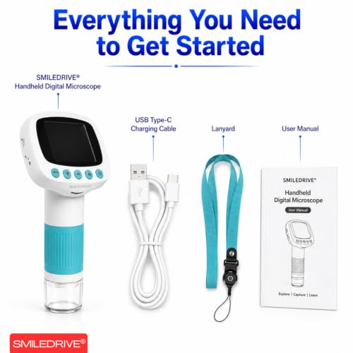 Image of SMILEDRIVE 1000X Digital Microscope for Kids | 8 Adjustable LED Lights | Portable Handheld Pocket Microscope with 2.0 inch IPS Screen| Rechargeable with Lanyard | For Coins, Plants, PCB & Learning