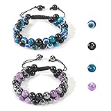 YIDANHONG Triple Protection Bracelet, 2PCS Tigers Eye Hematite Black Agate Amethyst Spiritual Healin