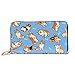 Produktbild JHGFG Jolly Corgis In Blau RFID-Blocking-Reißverschluss für Damen Geldbörse Echtes Leder Clutch Long Card Holder Organizer Wallets Große Reisetasche