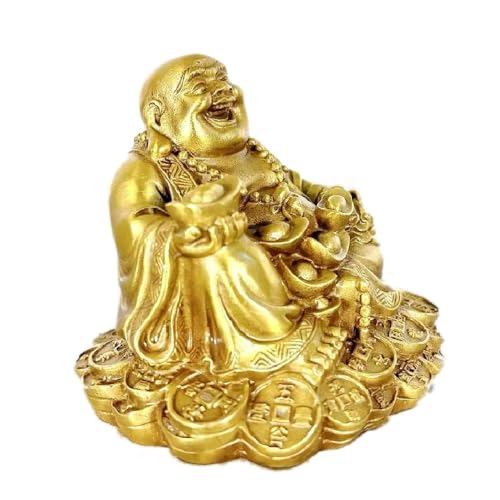 Estatua de Buda sonriente de latón Feng Shui pequeña miniatura 3