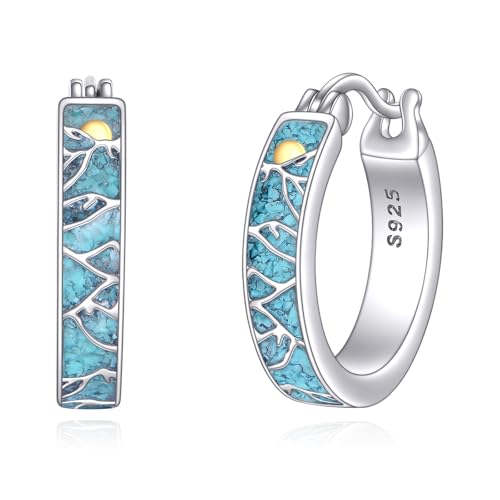 Image of YFN Mountain Earrings S925 Sterling Silver Turquoise Hoop Earrings Hypoallergenic (turquoise)