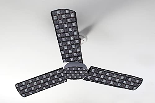 Image of Stylista Waterproof & Dustproof Three Blade Ceiling Fan Cover with attachable Enclosure Set of 3 Fan Covers Basketweave Pattern Grey