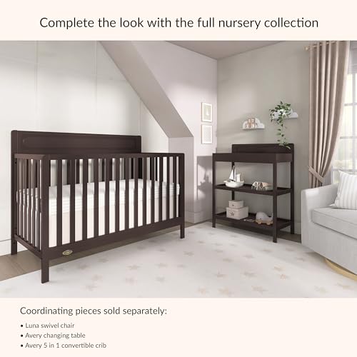 Image of Dream On Me Avery Baby Changing Table with Storage, New Zealand Pinewood, BSA Safety Certified, 2 Open Shelves, Water-Based Finish, Compact Space-Saving Nursery Design, Chocolate Chip