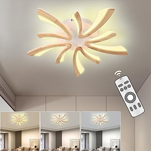 Vikaey Deckenlampe 70cm Dimmbar LED Modern Deckenleuchte Holz mit...