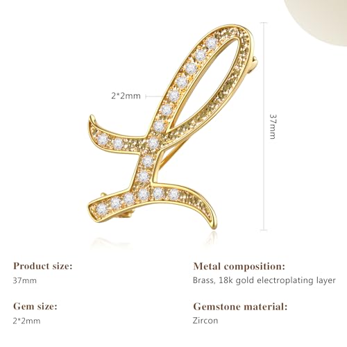 Image of Cicy Bell A-Z Initial 26 Letter Brooch Pins 18k Gold Plated Cubic Zirconia Breastpin Name Personalized Gifts for Women Men