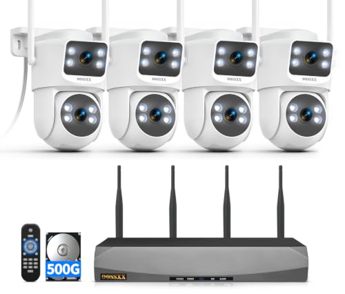 Image of 4MP Dual Lens PTZ Wireless Security Camera System 4Pcs Cameras 500G HDD | 2.4GHz /5.8GHz WiFi, 2-Way Audio, AI Human Detection, Auto Tracking, Siren Alarm, Color Night Vision, 4K /16CH NVR