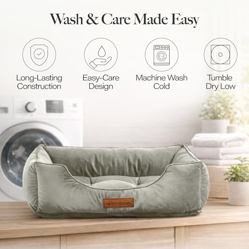 Image of Modern Threads Luxury Dog Bed - Comfortable Tufted Velvet Cushion for Small to Large Dogs - Machine Washable - Durable & Cute Sleep Space for Pets - Pamper Your Pet with Cozy Beds - Light Grey