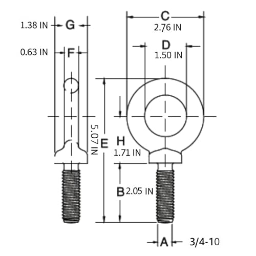 Image of 2 Pcs Lifting Shoulder Eye Bolts 3 /4 inch, Heavy Duty Eye Bolts with Lifting Shoulder, Eyebolts, Rigging Hardware and Fittings, Machinery Lifting Rings, Concrete and Metric Sizes, Rigging Accessories