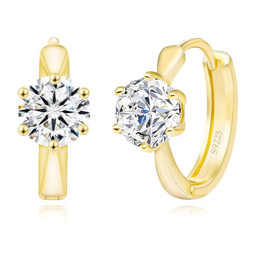 Sereney Sterling Silver Gold Hoop Earrings, 14k Gold Huggies Earrings for Women as Cubic Zirconia Earring, Gold Jewelry With 0.5CT High-Carbon Diamond as Hypoallergenic Hoop Earring For Women
