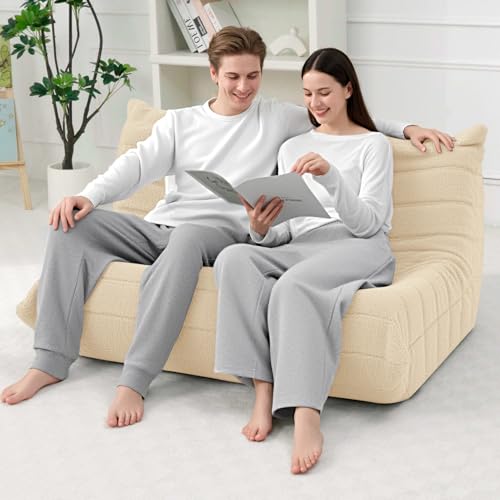 Image of HABUTWAY Bean Bag Chairs Fireside Lazy Floor Sofa,2 Seater,Khaki