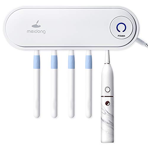 Toothbrush Holder, Meidong Toothbrush Organizer With 5 Slots, Built in Carbon Fiber Superior Material 5 Min Internal Timer USB Charging No Punch 2 Stickers,For Electric/ Regular Toothbrush