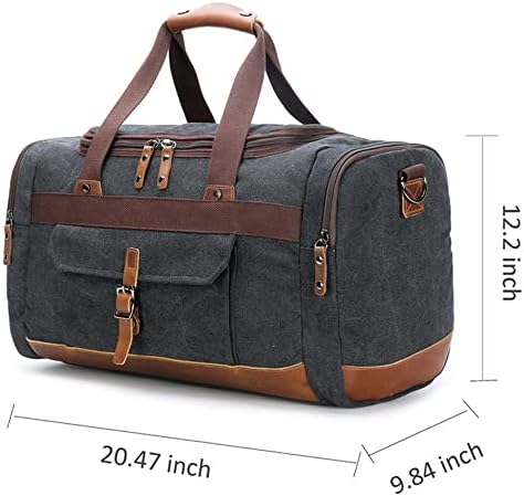 BLUBOON Travel Duffel Bag Canvas Weekender Overnight Carry-on Luggage with Genuine Leather Trim for Women Men (Big Size Dark Grey) 2 BLUBOON Travel Duffel Bag Canvas Weekender Overnight Carry-on Luggage with Genuine Leather Trim for Women Men (Big Size Dark Grey)