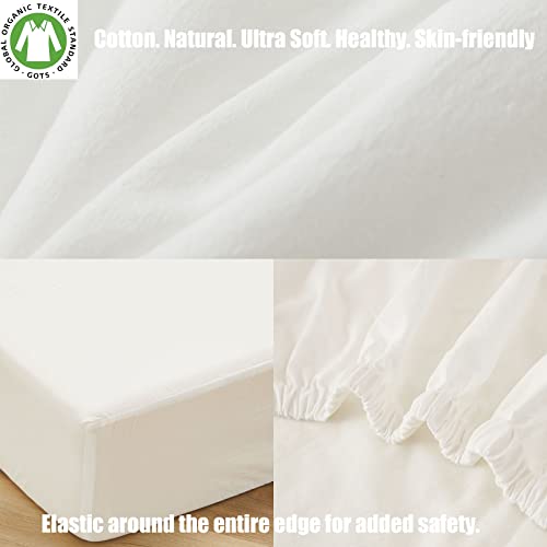 Image of Brandream Gender Neutral Boho Bohemian Baby Girl Boy Nursery Crib Bedding Set 3 Pieces Solid White Farmhouse Chic Unisex Minimalist Tassel Fringe Macrame Cozy 100% Washed Cotton