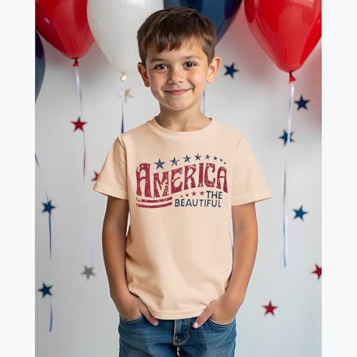 Image of IZYJOY Girl Boy 4th of July Shirt Kid America The Beautiful T Shirt USA Flag Star Stripes Patriotic Short Sleeve Tees Tops