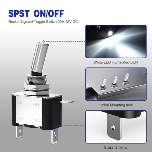 Image of Nilight 3PCS White LED Toggle Switch 12V 20A 3 Pin 2 Position ON Off SPS