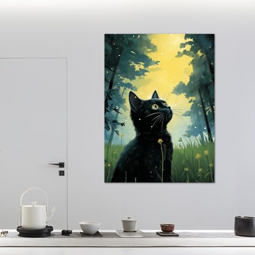 Poster chat noir lune cadre tableau déco murale ZMFBHFBH - 4