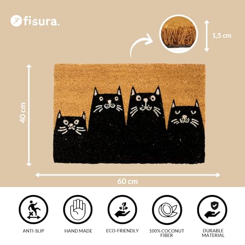Fisura, “Cats” Coir Door Mat, Dirt Trapper Doormat with Non-Slip PVC Backing - Image 3