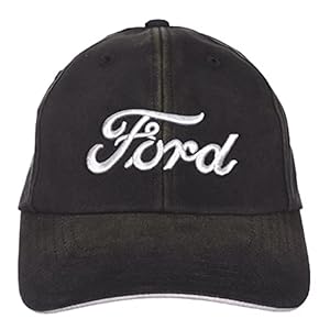 Checkered Flag Sports Men’s Ford Raised Logo Cap Adjustable Distressed Black Fabric Hat, 0-8