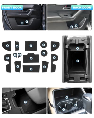 Image of CDEFG 14Pcs for 2026 Mazda CX-5 Door Slot Mats Cup Holder CX5 Accessory | 2026 Mazda CX-5 (S /Select /Preferred /Premium /Premium Plus), Door Slot Coverage Console Insert Pocket Rubber Set