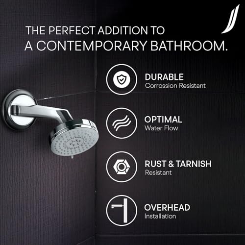 Image of Jaquar ABS Body & Chrome Face Plated 105mm Round Shape Multi Flow Overhead Shower with Air Effect & Rubit Cleaning System, Sliver, Chrome Finish