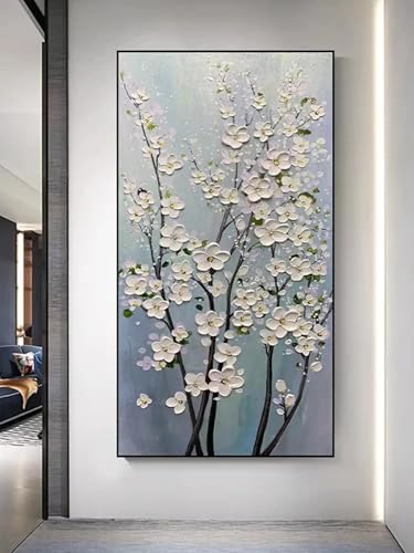 Tableau peinture à l'huile fleur abstraite 50x100 cm sans cadre