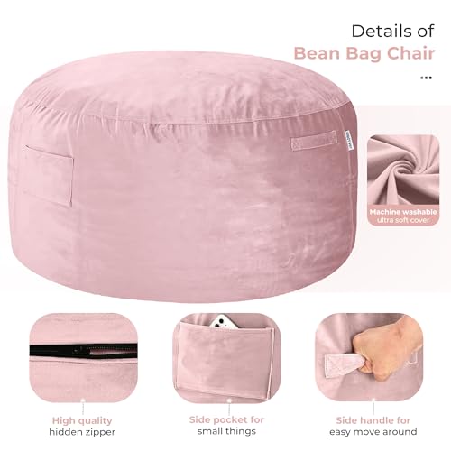 Image of HABUTWAY Bean Bag Chair: Giant 5' Memory Foam Furniture Bean Bag Chairs for Adults with Microfiber Cover 5Ft (Pink)