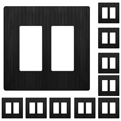 Image of LIDER Double Decorator Switch Cover, Screwless Wall Plate, Mid-Size 2-Gang 4.88 inch x 4.92 inch, LSWP-32M-BBK10P, UL Listed, Thermoplastic, Brushed Black, 10-Pack