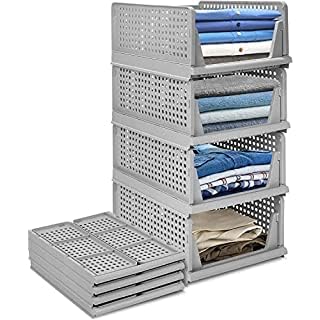 JEYANG Stackable & Foldable Wardrobe Clothes Organizer - Multipurpose Plastic Closet Storage Cupboard for Kitchen & Bathroom (Pack of 5, Grey) (B0CP7XB8B9) Amazon Price History, Amazon Price Tracker