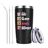 Livole Regalos de anime, tazas térmicas divertidas para hombres, él, fanático del anime, taza de anime con frase, repetición de anime, ideas de regalo para hombre Navidad, taza de café aislada de 600