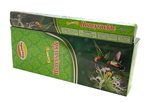 Govinda Incense - 120 Incense Sticks, Premium Incense, Masala Coated (Honeysuckle) #TOP5