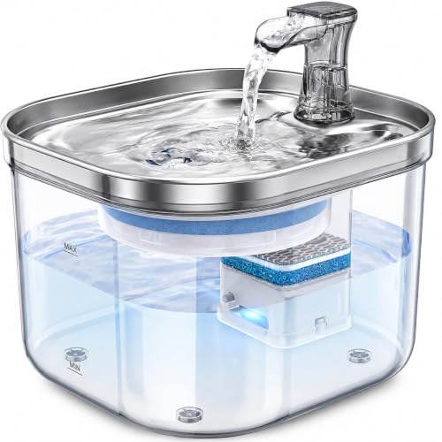 Image of PetVogue Pet Water Fountain | Stainless Steel Bowl | Continuous Flow with Filter | Ultra-Quiet | for Cats & Dogs (2.2 LTR Water Dispenser)