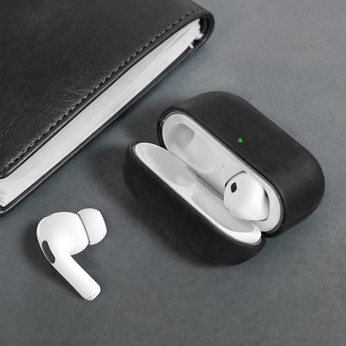 Image of for AirPods Pro 2 Case, Handcrafted Genuine Leather Cover with Lanyard, Vintage Crazy Horse Leather, Unique Patina, MagSafe Ready, Compatible with AirPods Pro 2nd /1st Generation, Black