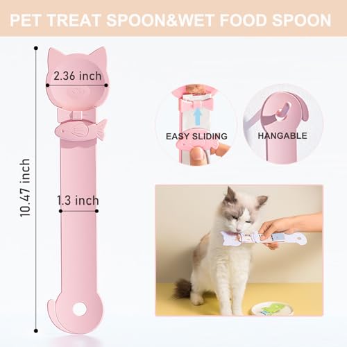 Image of PETPAWLOVELY-Cat&Dog Food Can Covers Lids,Silicone Cat Food Spatula or Can Opener,Cat Treat Spoon.Multi-Function Cat Treat Dispenser Spoon,1 Lid&2 Spoon for Wet Food(Pink)