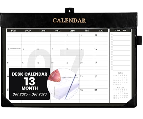 Image of Yoment Desk Calendar 2026 Leather Desk Calendar with to-Do Lists, 13 Months Desk Pad Wall Calendar with Pen Holders PVC Cover for Work Office School Home Women Men, Jan 2026-Dec 2026, 17 x 12, Black