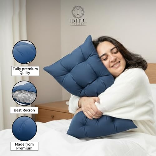 Image of Luxury Hotel Bed Pillow, Premium Microfiber Filling, Jacquard Fabric, Concealed Zipper, Breathable Washable Cover, Blue Comfort Bedding Cushion Soft, 68 x 45 x 25 cm