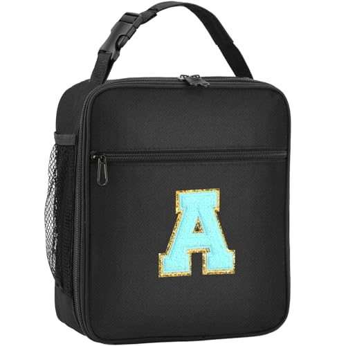 SANBADA Initial Insulated Lunch Bag, Lunch Box with Initial Letter Patch for Teen Adult, Reusable Lunch Bag for Men Women, Ideal Back to School Gift Birthday Gift, Blue A by SANBADA - Used condition - US$8.90