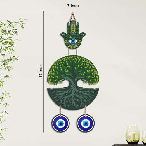 Image of Artvibes Green Tree of Life Evil Eye Wall Decor for Main Door Entrance | Nazar Suraksha Hanging for Home Living Room Office | Vastu Feng Shui Positive Energy Decorative Gift Item (WH 85124N)