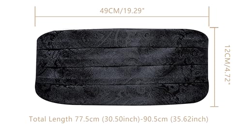 Image of YOHOWA Men Cummerbund Bow Tie Set Silk Paisley Formal Pre-Tied Bowtie Pocket Square Cufflinks Wedding Party Prom
