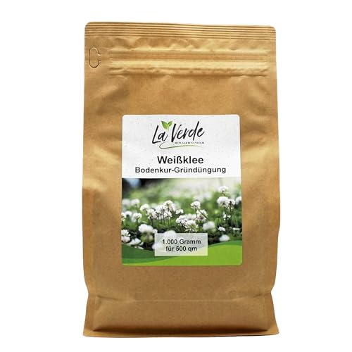 La Verde MEIN GARTEN UND ICH. Weißklee Samen 1kg für 500m², Futterpflanze, Bodenkur, mehrjährige Gründüngung, Saatgut ohne Gentechnik