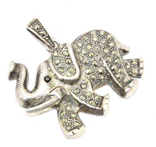 Pendentif éléphant en argent 925 et marcassite pour femme de 3,8 cm