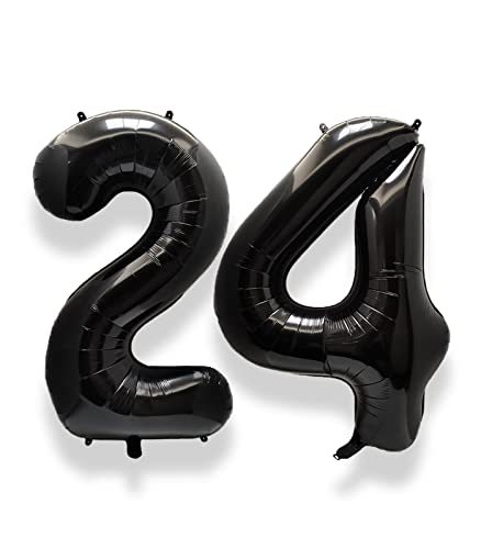 Image of AULE 40 Inch Large 24 Number Balloons Black, Big Foil Number Balloons, Giant Helium Happy 24th Birthday Party Decorations for Man and Women, Huge Mylar Anniversary Party Supplies