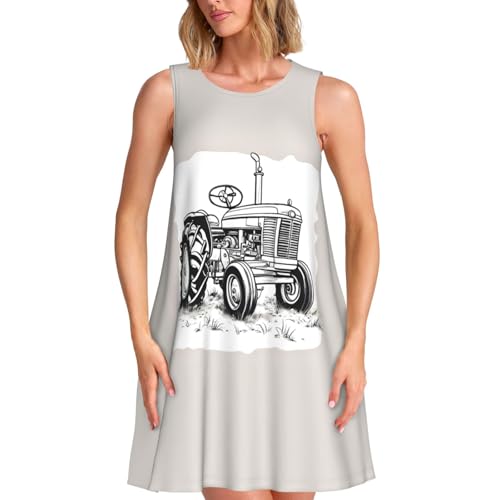 Robe d'été sans manches femme avec motif tracteur dessin animé original