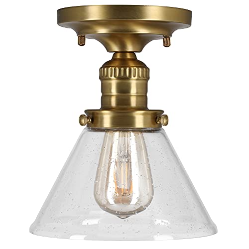 Image of Design House Augustin Ceiling Light, 1-Light, Semi-Flush, Seeded Glass Glow, Dimmable, E26 Socket, Durable Metal Frame, Satin Gold, 7.9 in L x x 7.9 in W x 9.1 in H, 589069-SG