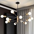 SINERISE Modern Sputnik Chandelier Light Fixture, 12-Light Chandelier Ceiling Light Fixture Black and Gold Mid Century Chandelier Height Adjustable for Kitchen, Living Room, Bedroom, Hallway and Foyer