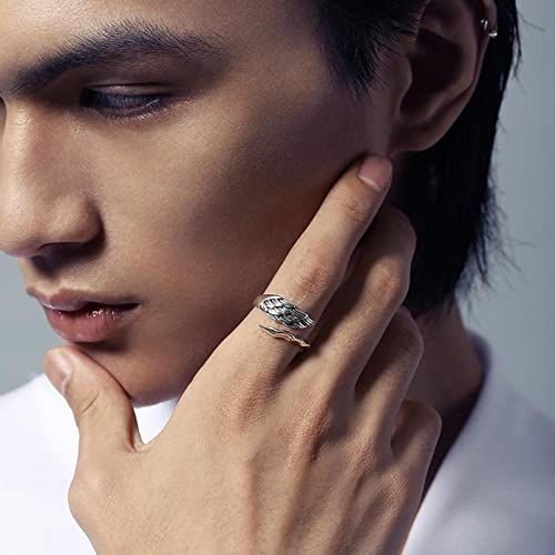 Angel Ring Men's Single Ring Personality Trend Open Ring Retro Thai Silver Wing Ring Simple Jewelry Set #TOP2