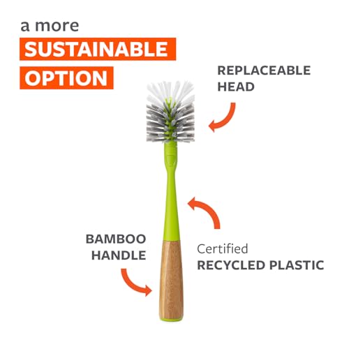 Image of Full Circle Clean Reach - Bamboo Long Handle Bottle & Mug Brush with Replaceable Head, for Deep Cleaning Water Bottles, Baby Bottles, Glasses, and Tumblers, Green
