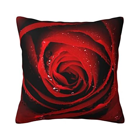 Red Rose Water Droplets Throw Pillow Case Blurred Red Flowers Cushion Cover Throw Pillow Cover Home Decorative for Living Room Sofa Couch Bed Pillowcase 18x18 inch Cover